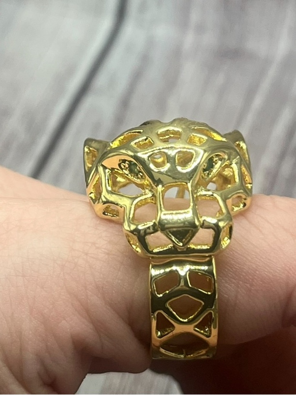 NEW Leopard Head 3D Grid Gold Cutout Statement Ring